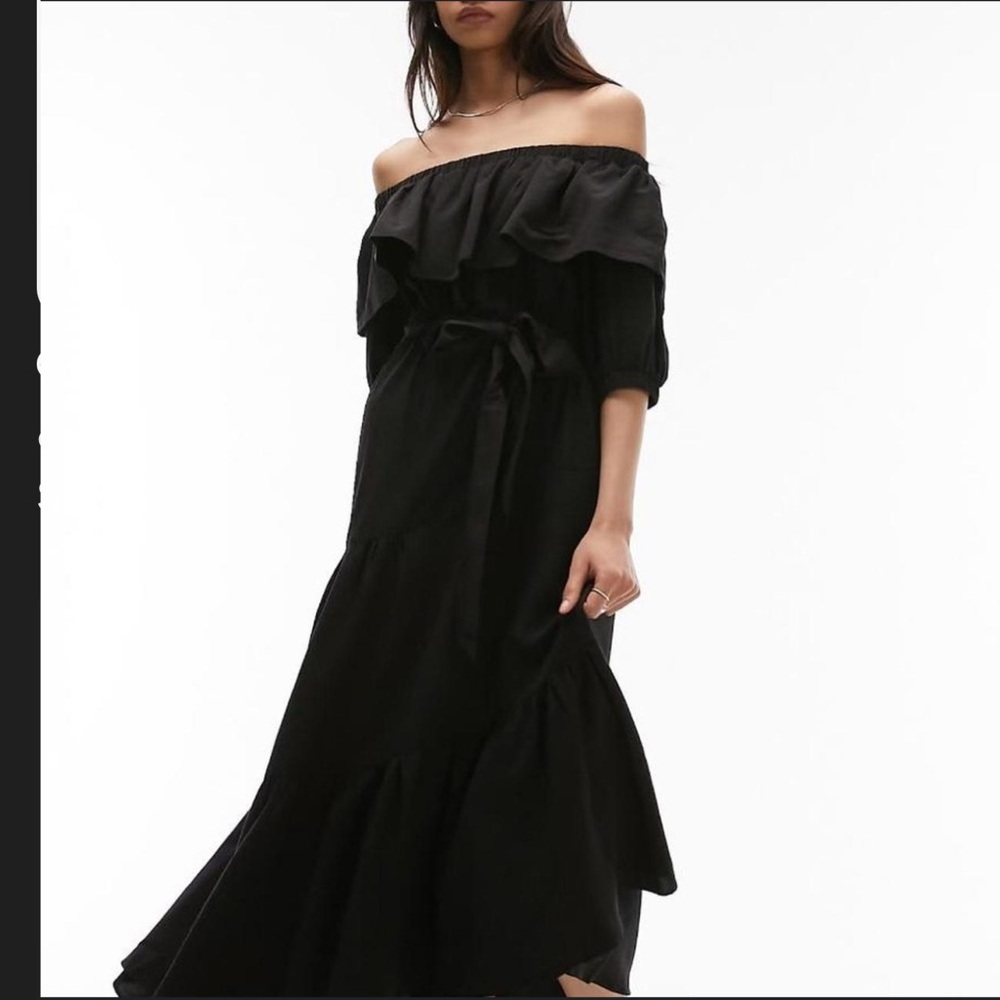 New Top shop Bardot Midi Dress Black size 12